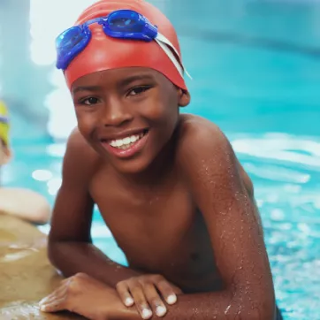 Boy and girl in pool