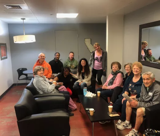 Diverse group of adults in the YMCA cafe